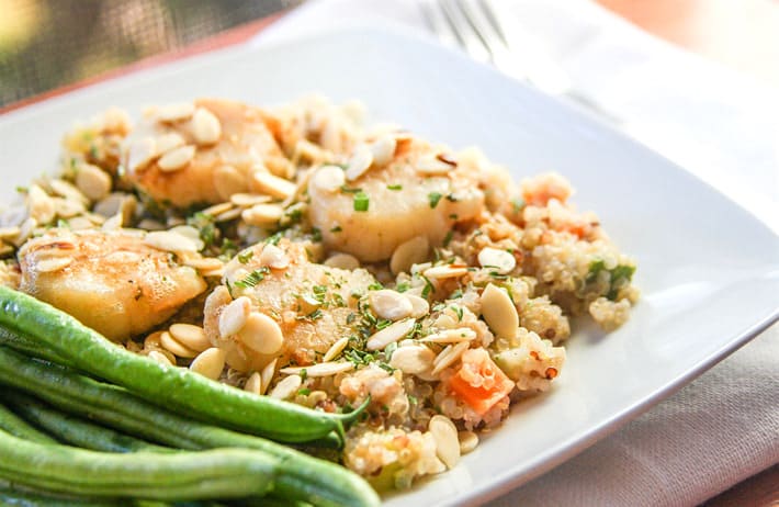 A sweet and savory twist on your regular old stir fry! Yep, coconut butter Quinoa Stir Fry with scallops. Trust me, it's delicious, gluten free, and nutritious!