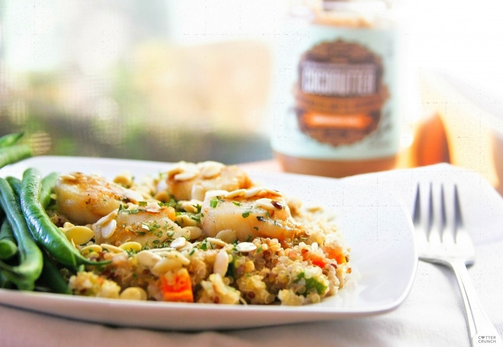 A sweet and savory twist on your regular old stir fry! Yep, coconut butter Quinoa Stir Fry with scallops. Trust me, it's delicious, gluten free, and nutritious!