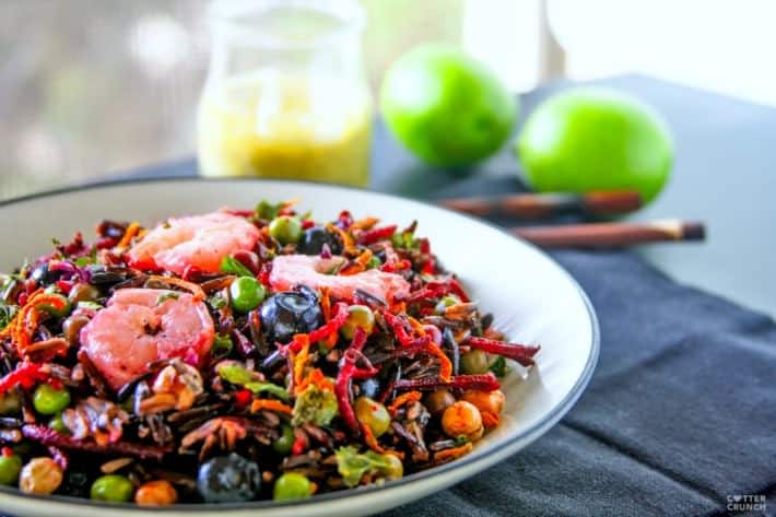 Load up on antioxidants with a nourishing Beet and Black Rice Seafood Salad ! This Shrimp, beet, and black rice combo make a powerhouse salad great for "Spring Cleaning" your diet! It's colorful, falvorful, and protein packed!