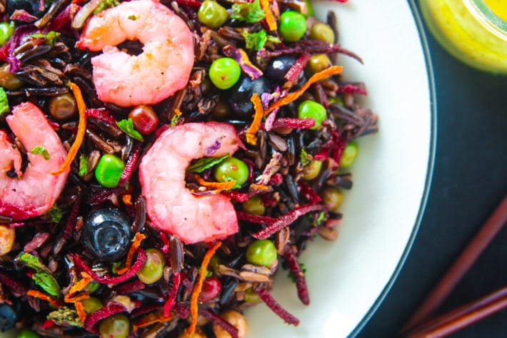 Load up on antioxidants with a gluten free shrimp salad! With beets, black rice, and a lemon-lime vinaigrette, this powerhouse salad is great for "Spring Cleaning" your diet! It's colorful, flavorful, and protein packed!