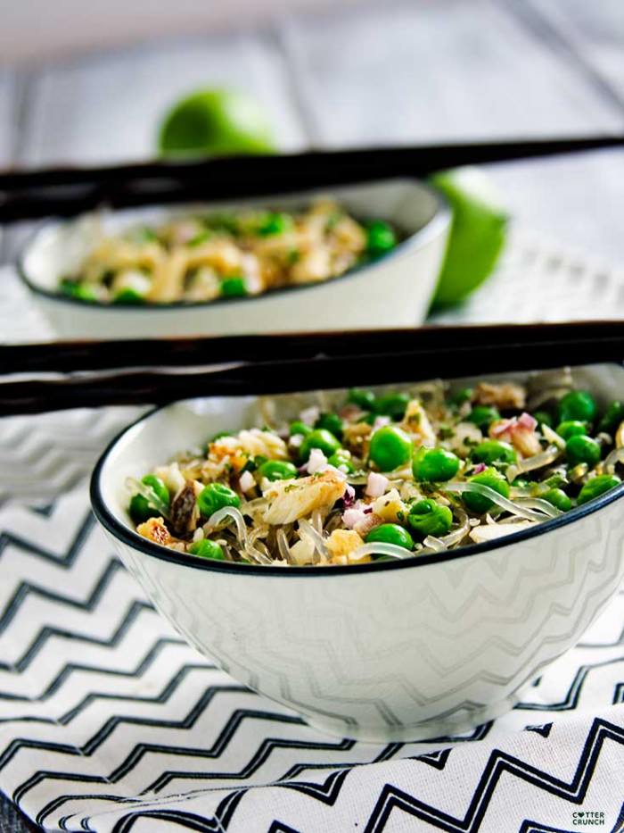 Spring Pea and Onion Gluten Free Noodle Bowls; a light but flavorful Spring dish! Made gluten free with rice or kelp noodles and great with seafood, chicken, or tofu! Ready in 30 minutes or less.