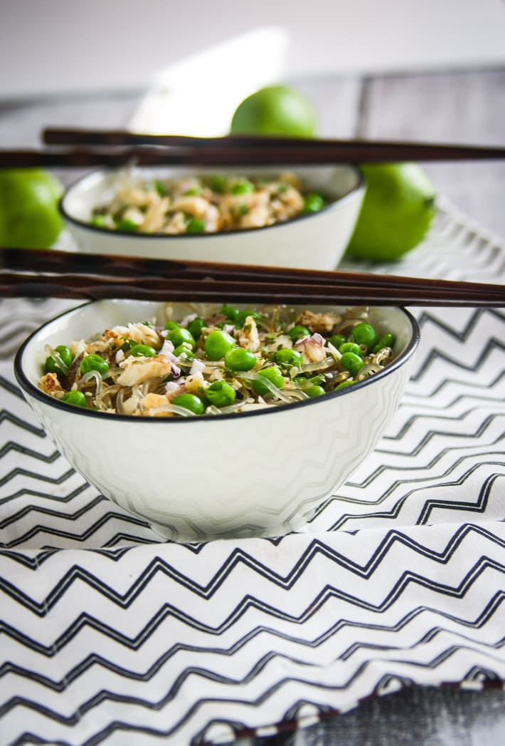 Spring Pea and Onion Gluten Free Noodle Bowls; a light but flavorful Spring dish! Made gluten free with vermicelli rice or kelp noodles and great with seafood, chicken, or tofu! Ready in 30 minutes or less.
