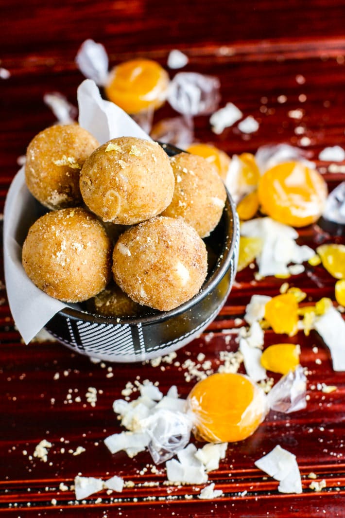 Grain Free no bake coconut peanut butter butterscotch bites! These healthy dessert bites are easy to make and made with natural ingredients! They are the perfect butterscotch "candy" snack for Holiday parties. Make as a dessert, snack food, or just for satisfying a serious sugar craving! Gluten free and Vegan friendly.