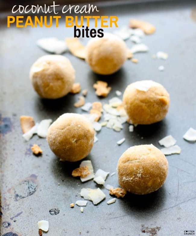 Grain Free Coconut Cream Peanut Butter Bites! A rich flavor but packed with protein! These NO BAKE snack bites are lower in sugar and carbs. Vegan friendly
