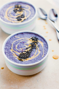 Frozen Peanut Butter SuperFood Smoothie Bowls! SUPER POWER vegan smoothie bowls blended extra thick and creamy with frozen berries, coconut oil, and peanut butter. Gluten Free smoothie bowls will leave you energized, full, and nourished. Great for kids, adults, and all!
