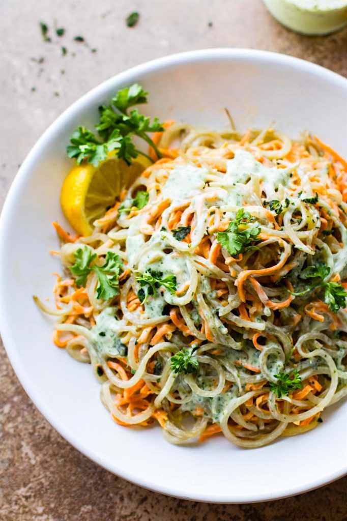 vegan green goddess spiralized potato pasta salad {Paleo}