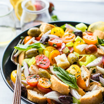 gluten free panzanella salad in a bowl