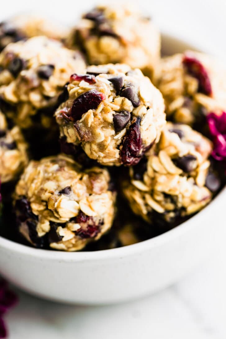 bite sized no bake oatmeal cookies in a bowl