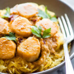 Spaghetti Squash Pasta with pumpkin sauce and scallops