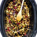 slow cooker full of pumpkin spice trail mix