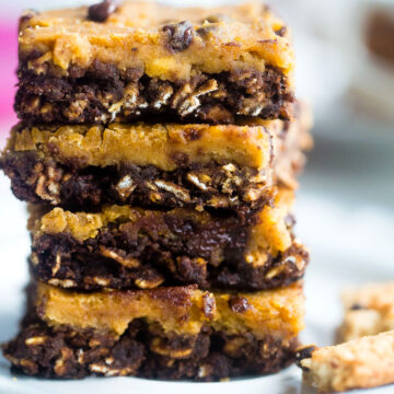 stack of vegan cookie dough oatmeal breakfast bars