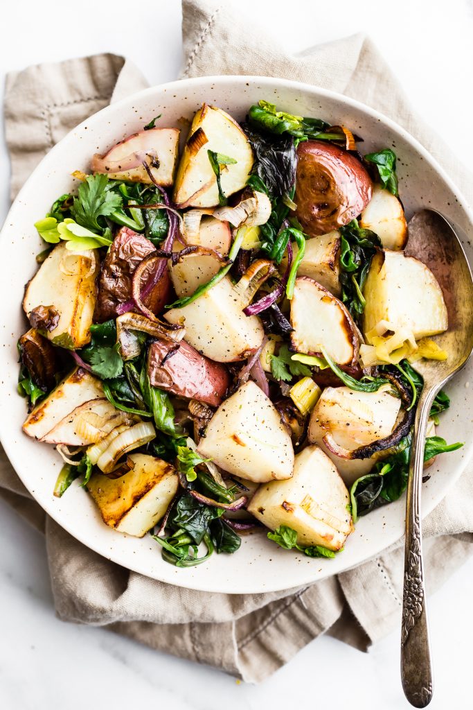 Easy seasonal leek and potato sheet pan roast