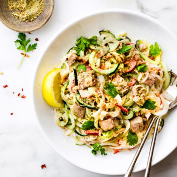 Spicy Tuna Spiralized Spring Vegetables Salad