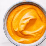 Vegan salsa con queso in bowl