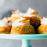 mini paleo orange upside down cakes on stand
