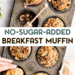 A muffin tin with Breakfast Muffins with No Added Sugar (Paleo) with a text overlay for pinterest.