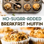 Two photos of Breakfast Muffins with No Added Sugar (Paleo) with a text overlay for pinterst.
