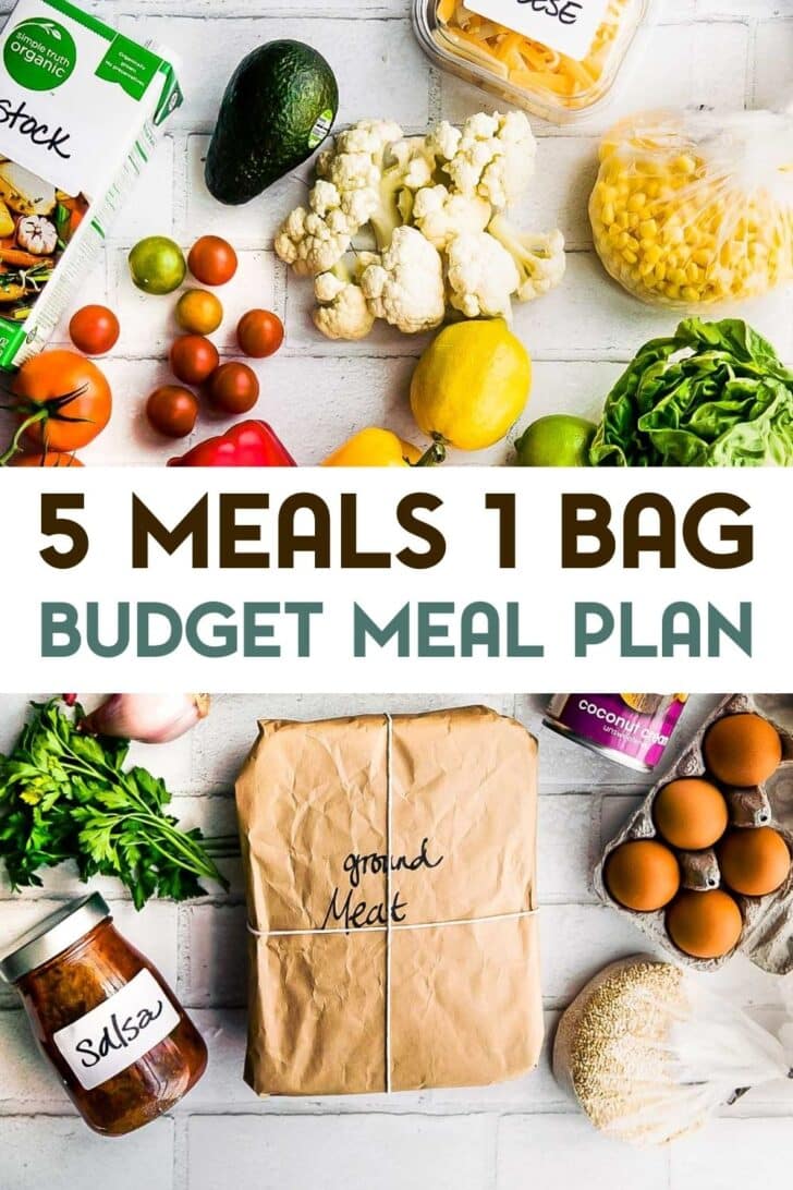 A photo of groceries for 5 dinners .