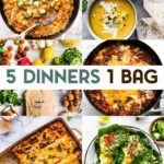 A grid of 6 photos of a 5 dinners from 1 bag of groceries meal plan
