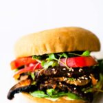 Asian mushroom veggie steak burger on Little Northern Bakehouse bun