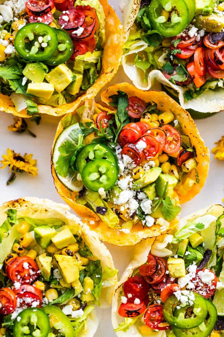 keto taco salad cups with cheese and peppers