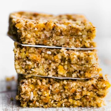 stack of three homemade paleo protein bars