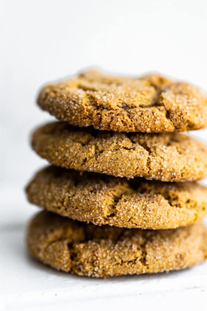 stack of 4 gluten free Christmas cookies (snickerdoodles)