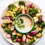 air fried vegetables on snack platter with ranch dip