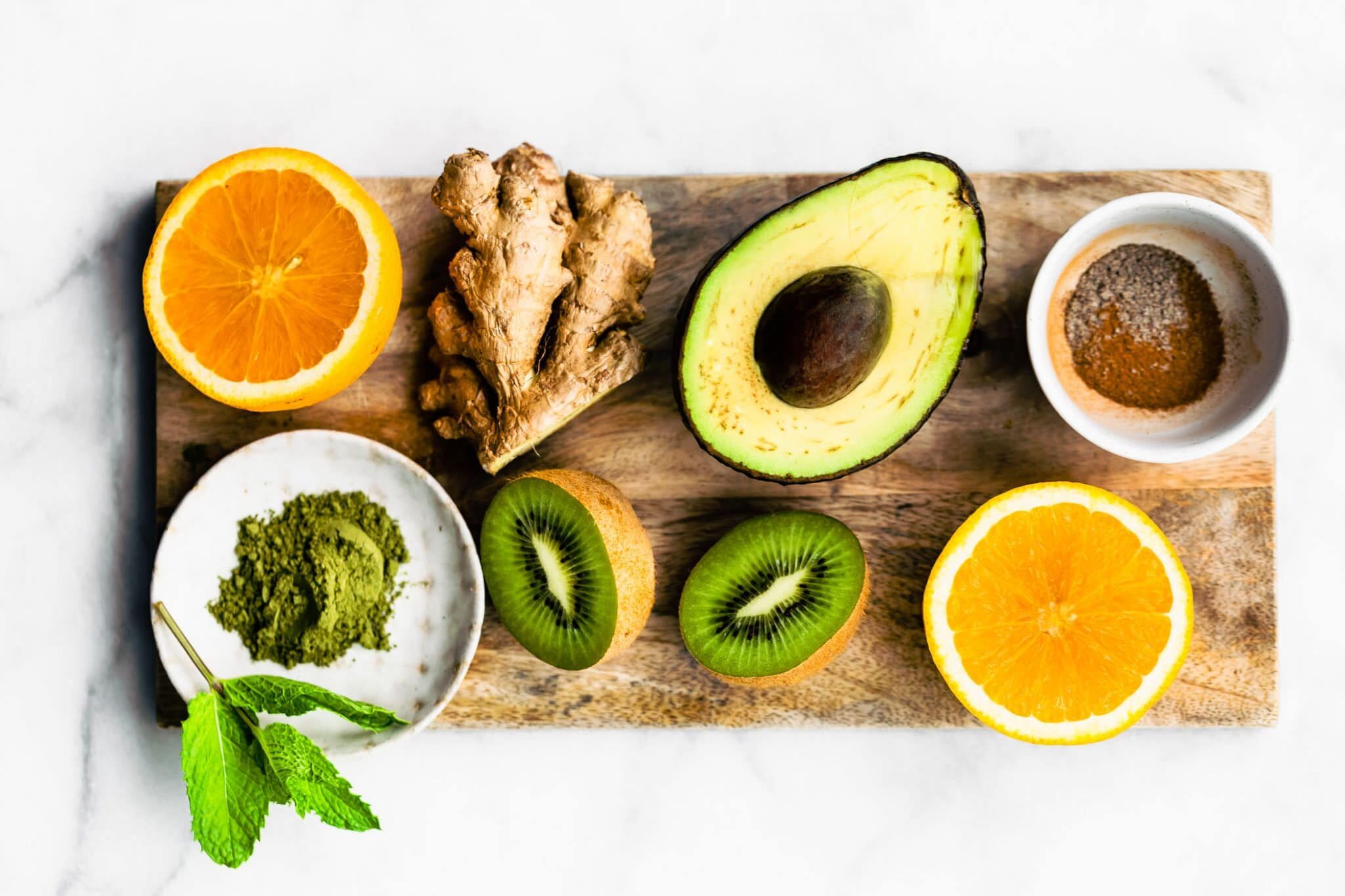 Overhead image of superfood smoothie with spirulina