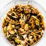 overhead shot of pumpkin spice granola in a jar