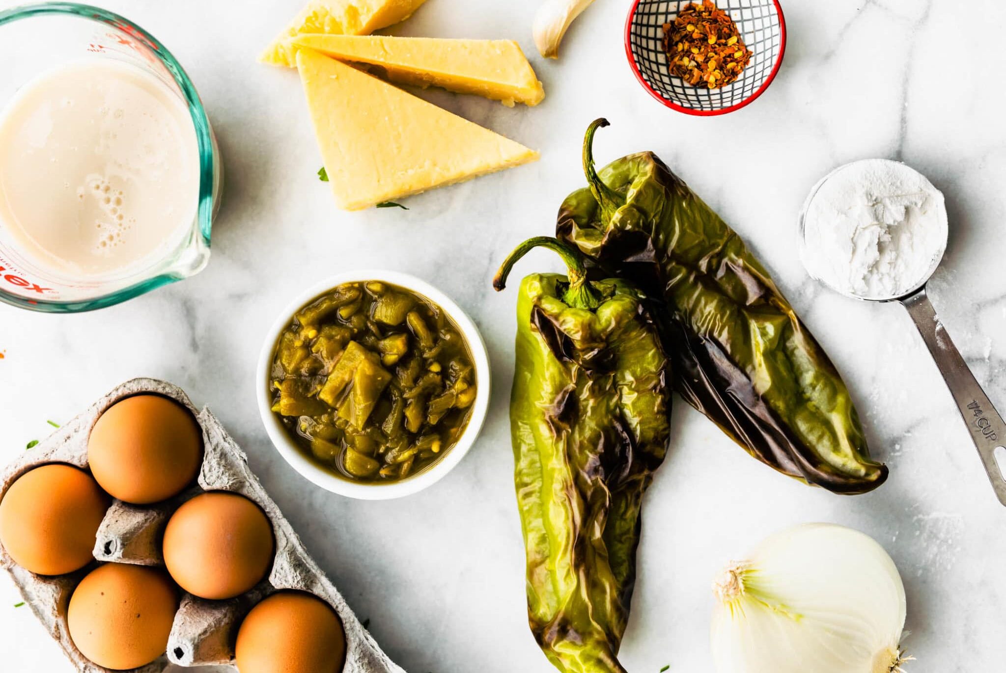 Ingredients for Hatch Green Chile Breakfast Egg Casserole