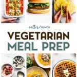 A grid of 6 vegetarian recipe photos with a text overlay for pinterest.