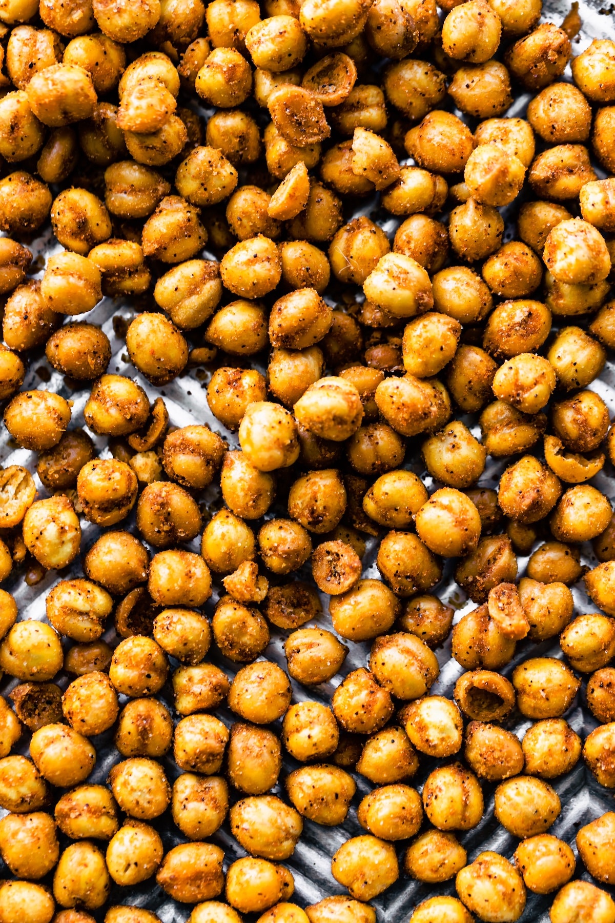 close up image of unseasoned roasted chickpeas