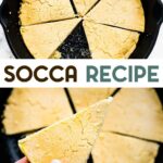 Two photos of socca with a text overlay for pinterest.