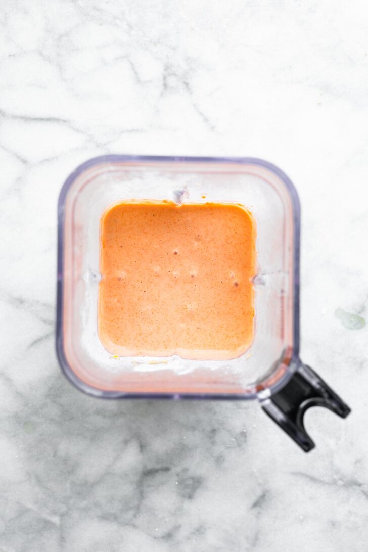 Blender filled with Gluten-Free Carrot Cake Pancake batter.