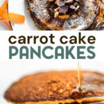 Two photos of gluten-free carrot cake pancakes with a text overlay for pinterest.