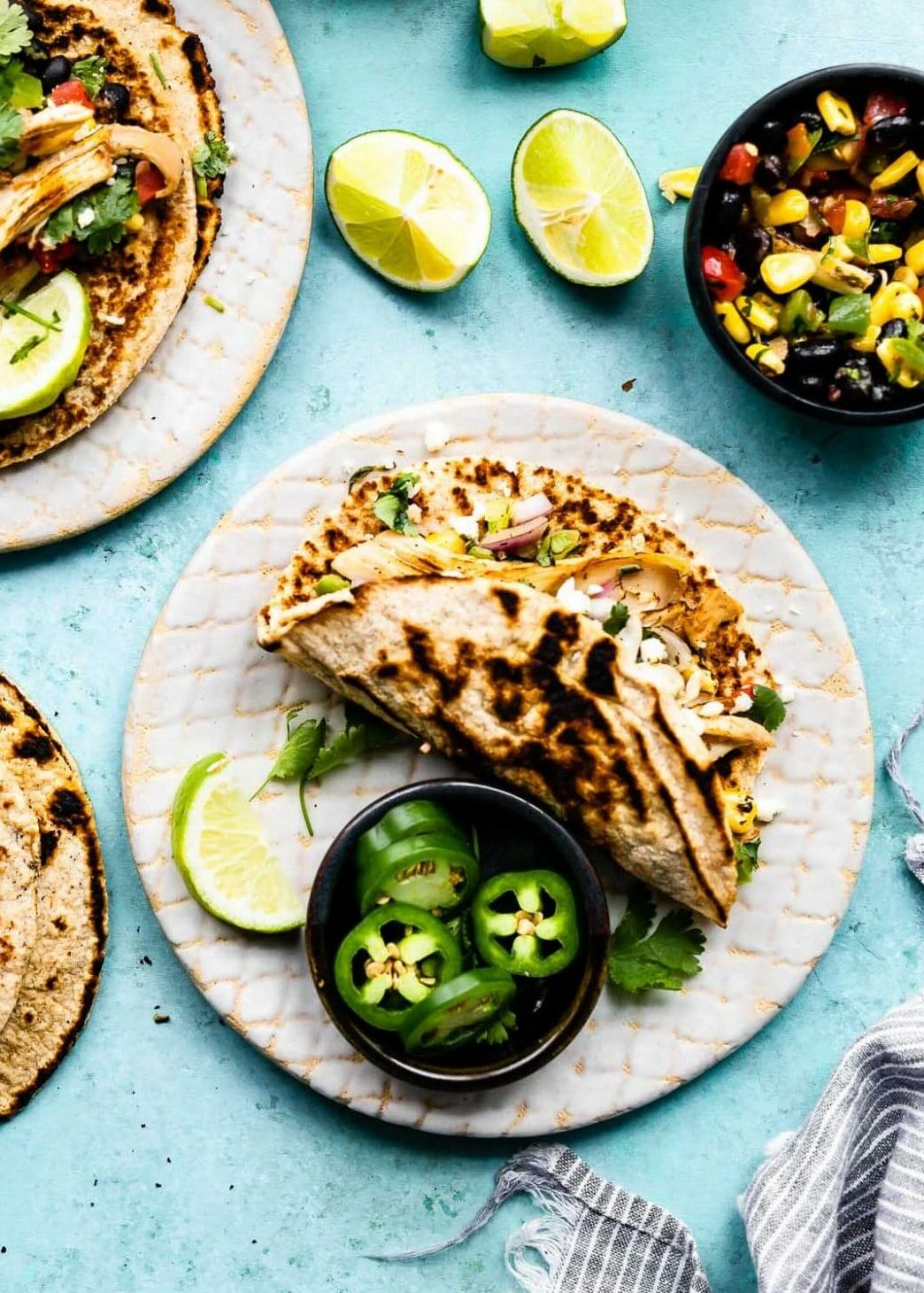 A photo of plates of tacos made with Coconut Flour Tortillas