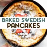 A photo of Swedish Oven-Baked Pancakes with a text overlay for pinterest.