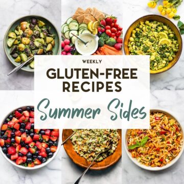 A grid of 6 food photos of gluten-free summer sides with a text overlay for Pinterest.