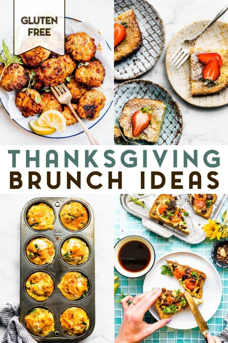 A grid of 4 Thanksgiving Gluten-Free Brunch Recipe photos with a text overlay for pinterest.