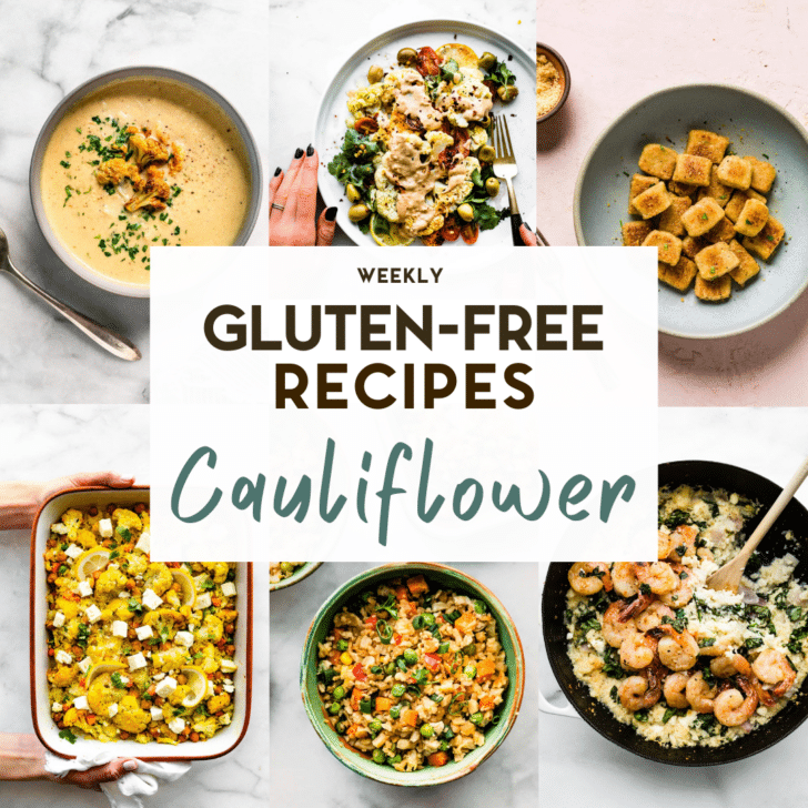 6 photos of cauliflower recipes with a text overlay for pinterest.