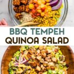 Two photos of BBQ Tempeh Salad with a text overlay for pinterest.
