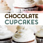 Two photos of gluten-free chocolate cupcakes with a text overlay for pinterest.