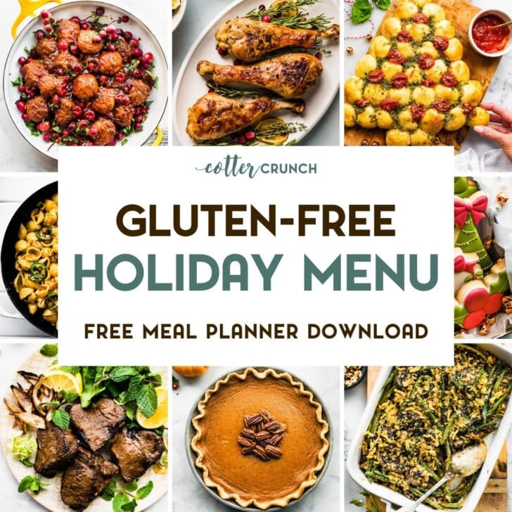 A grid of gluten-free holiday food photos with a text overlay.