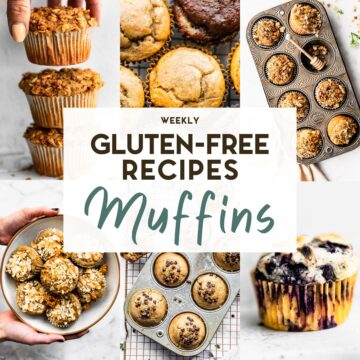A grid of 6 photos of gluten-free muffins with a text overlay.