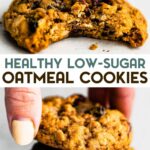 Two photos of healthy gluten-free oatmeal cookies with a text overlay for pinterest.