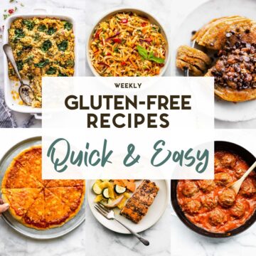 A grid of 6 quick and easy gluten-free recipes with a text overlay for pinterest.