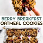 Two photos of gluten-free Berry Oatmeal Breakfast Cookies with a text overlay for pinterest.