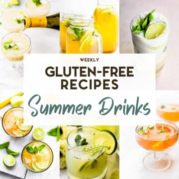 A photo grid of 6 summer drinks with a text overlay for pinterest