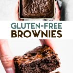 Two photos of gluten-free brownies with a text overlay for pinterest.